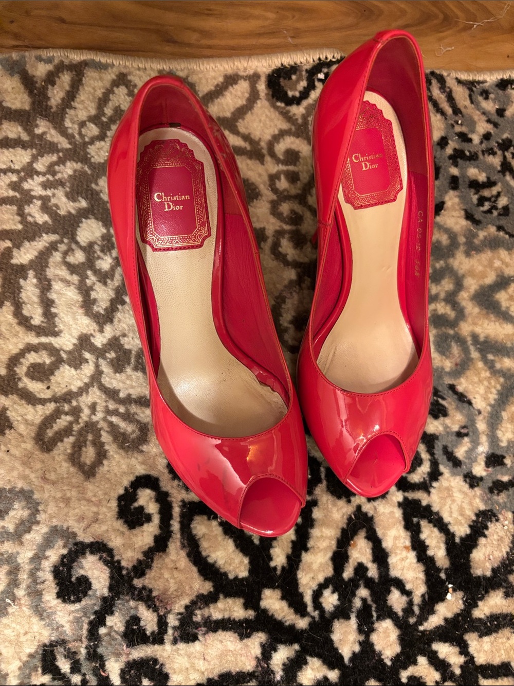 Dior Red Patent Peep-Toe Pumps